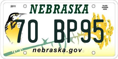 NE license plate 70BP95