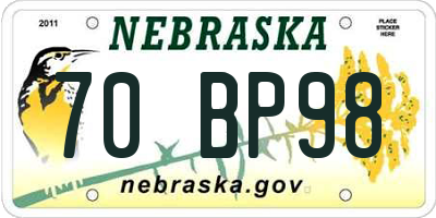 NE license plate 70BP98
