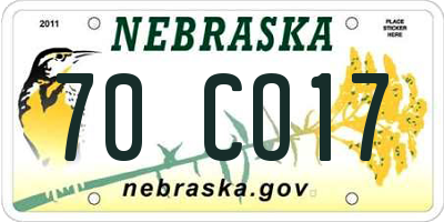 NE license plate 70CO17