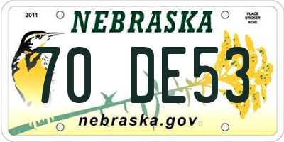 NE license plate 70DE53
