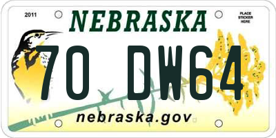 NE license plate 70DW64