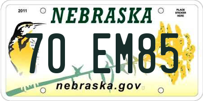 NE license plate 70EM85