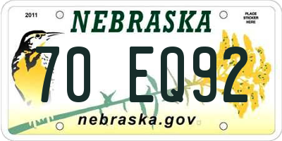 NE license plate 70EQ92
