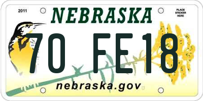 NE license plate 70FE18