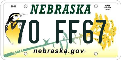 NE license plate 70FF67