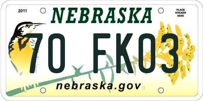 NE license plate 70FK03