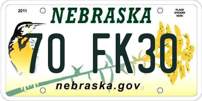 NE license plate 70FK30