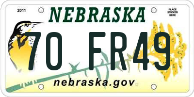 NE license plate 70FR49