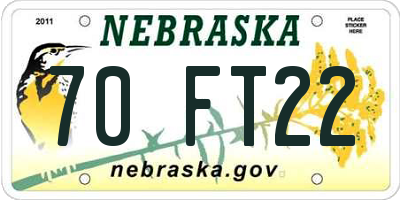 NE license plate 70FT22