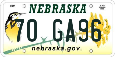 NE license plate 70GA96