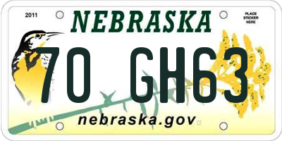 NE license plate 70GH63