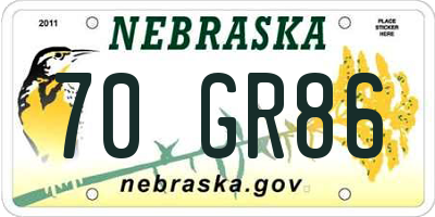 NE license plate 70GR86