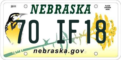 NE license plate 70IF18