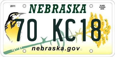 NE license plate 70KC18