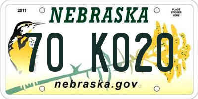 NE license plate 70KO20