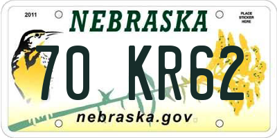 NE license plate 70KR62