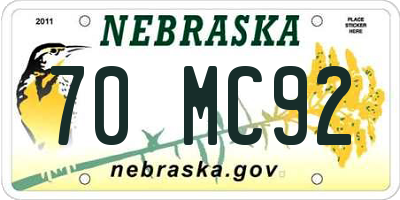 NE license plate 70MC92