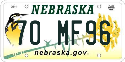 NE license plate 70MF96