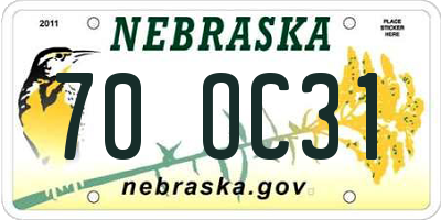 NE license plate 70OC31
