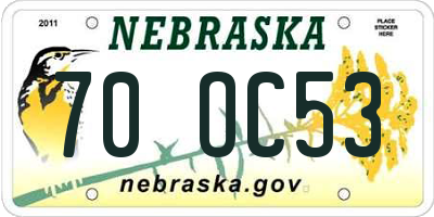 NE license plate 70OC53