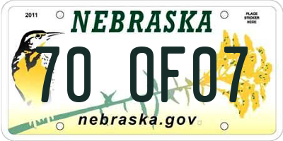 NE license plate 70OF07