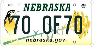 NE license plate 70OF70