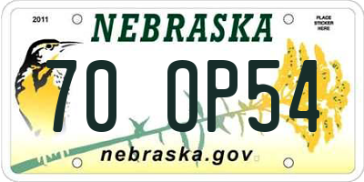 NE license plate 70OP54