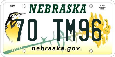 NE license plate 70TM96
