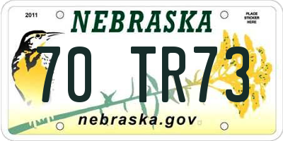 NE license plate 70TR73