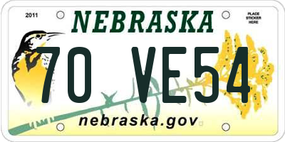 NE license plate 70VE54