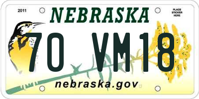 NE license plate 70VM18