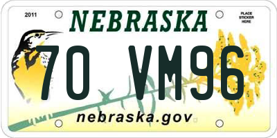 NE license plate 70VM96