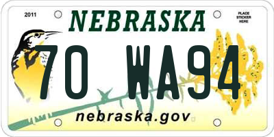 NE license plate 70WA94