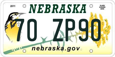 NE license plate 70ZP90