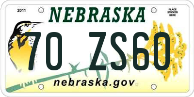NE license plate 70ZS60