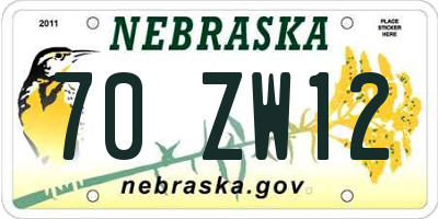 NE license plate 70ZW12