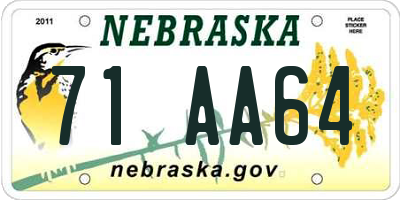 NE license plate 71AA64