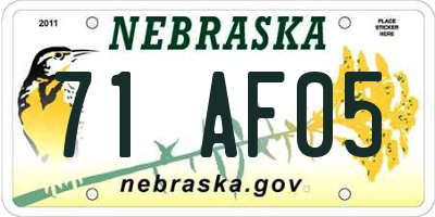 NE license plate 71AF05