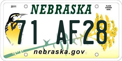 NE license plate 71AF28