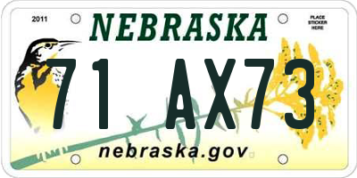 NE license plate 71AX73