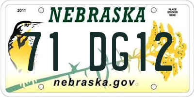 NE license plate 71DG12