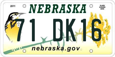 NE license plate 71DK16