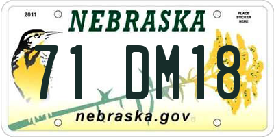 NE license plate 71DM18