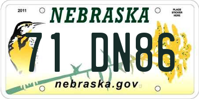 NE license plate 71DN86
