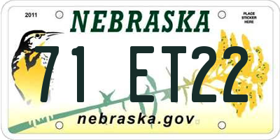 NE license plate 71ET22
