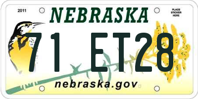 NE license plate 71ET28