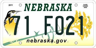 NE license plate 71FO21