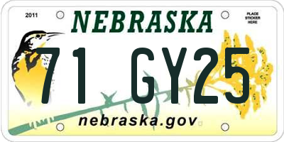 NE license plate 71GY25