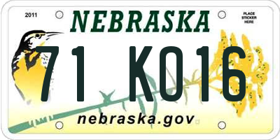 NE license plate 71KO16