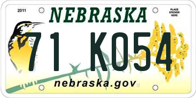 NE license plate 71KO54
